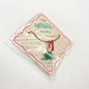 90s The Little Mermaid Jewelry Necklace Applause Disney Kids Gold Tone Box Chain